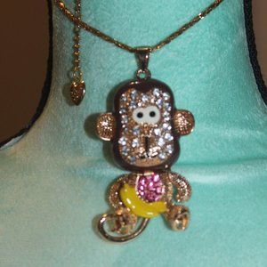 Nwtag: Brown Face & Clear Crystal Monkey Necklace